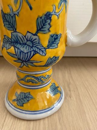 Jarrón Vintage Cerámica Amarillo y Azul