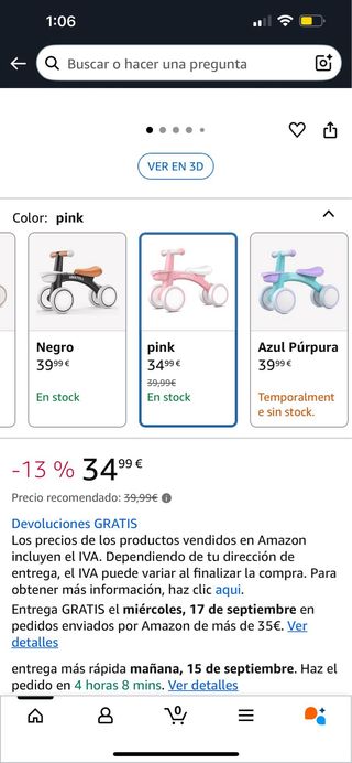 Bicicleta de equilibrio rosa +12 meses