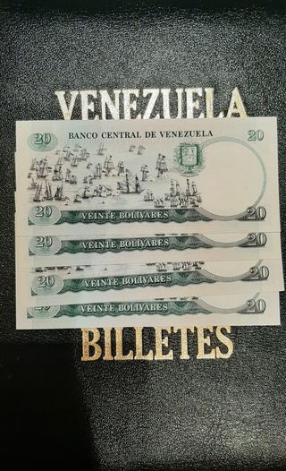4 Billetes Venezuela 20 Bolívares 1987 Consecutivo