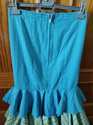 Falda flamenca volantes azul y verde