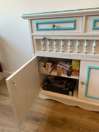 Taquillón recibidor antiguo mármol y madera