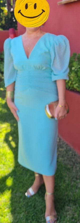 Vestido de fiesta verde azulado