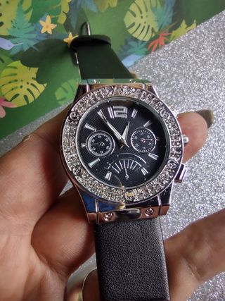 Reloj Mujer Strass Brillantes Negro/Plata