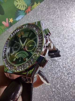 Reloj Mujer Strass Brillantes Negro/Plata