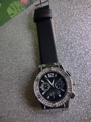 Reloj Mujer Strass Brillantes Negro/Plata
