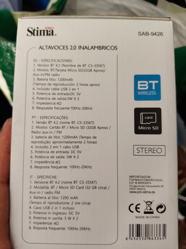 Altavoces Stima H9 Bluetooth Negro