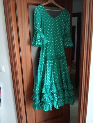 Traje Flamenca Niña Verde Lunares