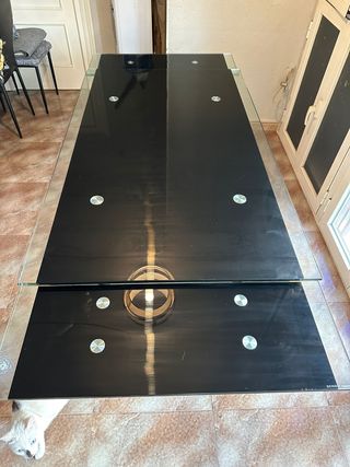 Mesa extensible cristal y acero negro 140x85 cerra
