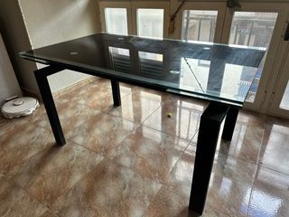 Mesa extensible cristal y acero negro 140x85 cerra