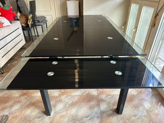 Mesa extensible cristal y acero negro 140x85 cerra