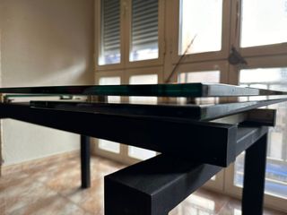 Mesa extensible cristal y acero negro 140x85 cerra