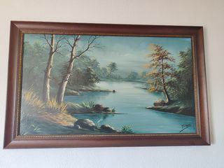 Cuadro de paisaje con marco de madera