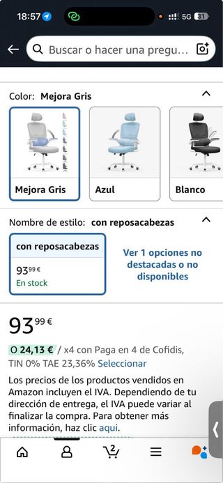 Silla ergonómica de escritorio Nueva y montada