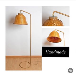 Lampada da terra vintage in vimini e metallo