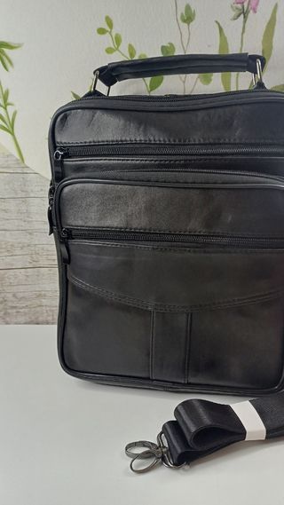 Bolso Piel Bandolera Grande Hombre Negro