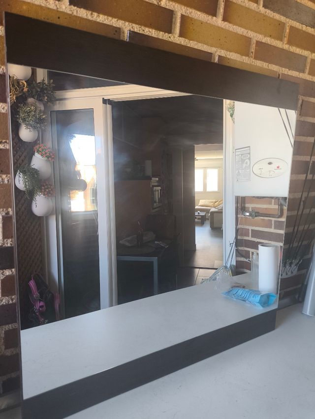 Espejo de baño madera y cristal