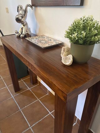 Conjunto recibidor espejo y mesa madera