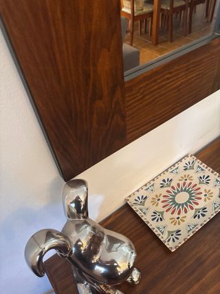 Conjunto recibidor espejo y mesa madera
