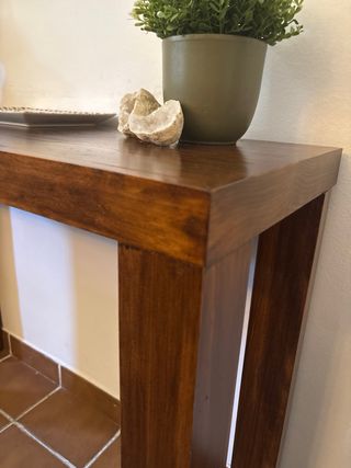 Conjunto recibidor espejo y mesa madera