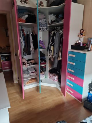 Armario infantil 3 puertas rosa, azul y blanco