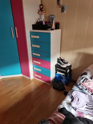 Armario infantil 3 puertas rosa, azul y blanco