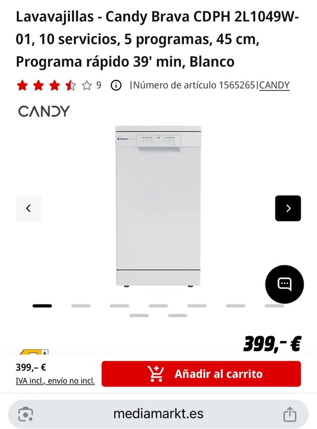 Lavavajillas Candy Brava CDPH 2L1049W-01 45cm