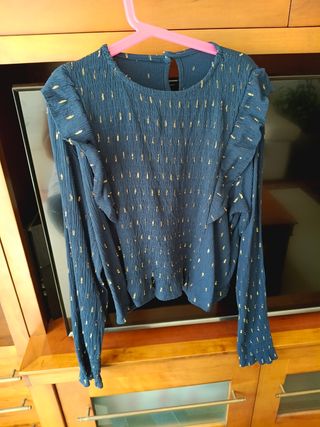 Blusa azul marino con detalles dorados Talla S