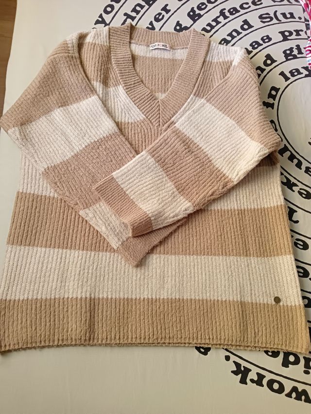 Jersey Pink Pomelo rayas beige y marrón claro