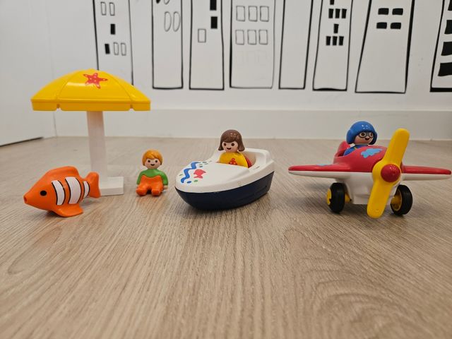 Set Playmobil 1.2.3 Vacaciones Avión Barco Pez