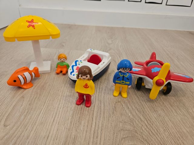 Set Playmobil 1.2.3 Vacaciones Avión Barco Pez