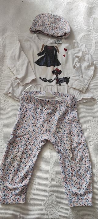 Conjunto bebé niña: pantalón y gorro