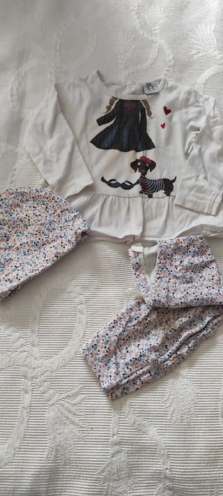 Conjunto bebé niña: pantalón y gorro