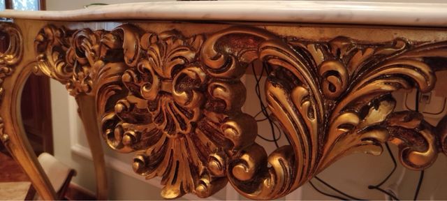 Consola de entrada y espejo dorado