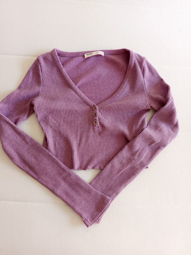 Top crop lila manga larga