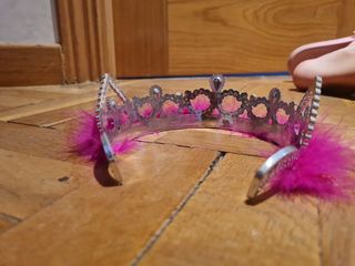 Corona de princesa rosa con plumas rosa oscuro