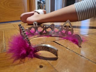 Corona de princesa rosa con plumas rosa oscuro