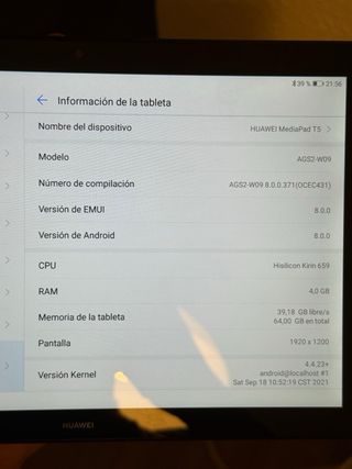 Tablet Huawei MediaPad T5 64GB Negra
