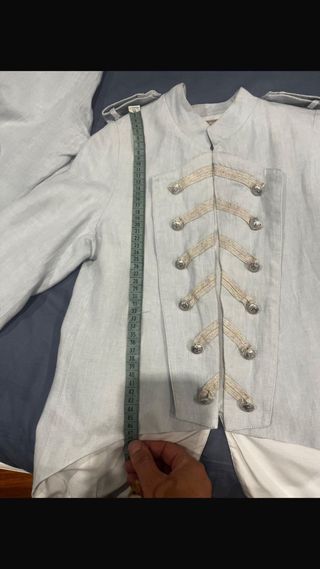 Traje de comunión niño azul y blanco (talla 12).