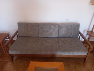 Sofá de 3 plazas madera y tela