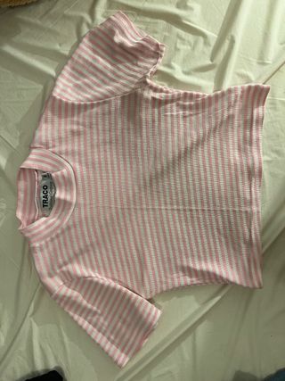 TRACO Top Rayas Blanco y Rosa Talla M