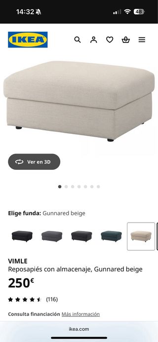 Puf IKEA VIMLE reposapiés con almacenaje