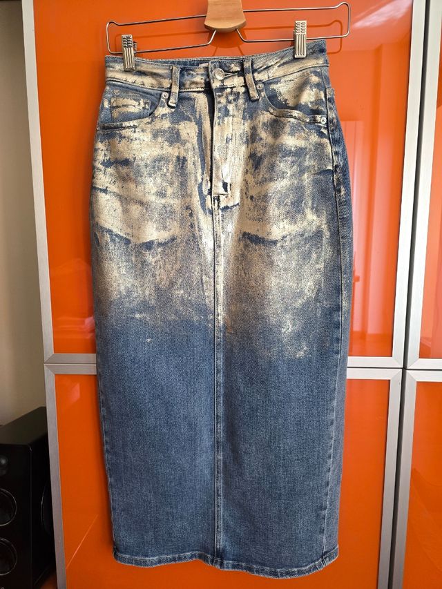 Falda tejana larga con efecto lavado