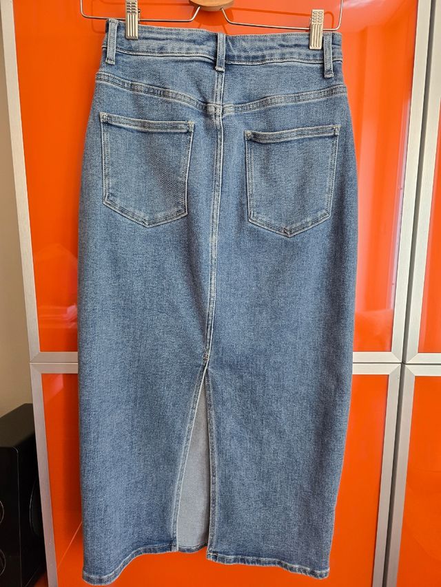 Falda tejana larga con efecto lavado