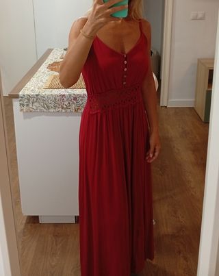 Vestido boho burdeos con cintura calada crochet