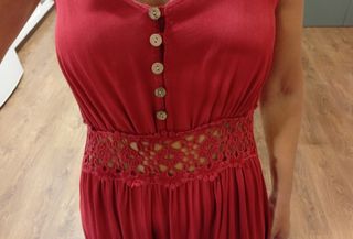 Vestido boho burdeos con cintura calada crochet