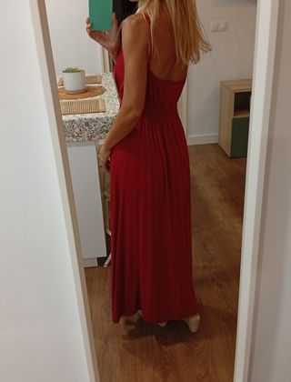 Vestido boho burdeos con cintura calada crochet