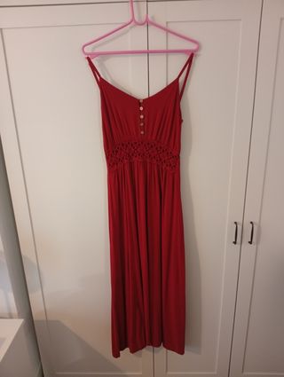 Vestido boho burdeos con cintura calada crochet