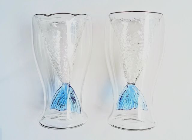 2 BICCHIERI IN VETRO A FORMA DI SIRENA