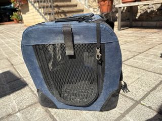 Transportín perro pequeño azul y negro