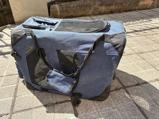 Transportín perro pequeño azul y negro